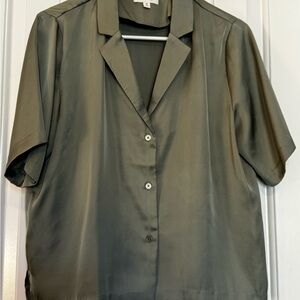 All Row Women’s Green Satin Short-Sleeve Blouse - Size Medium